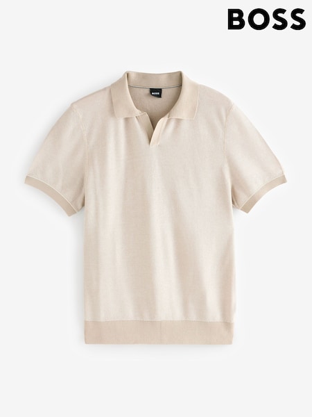 BOSS Cream Trophy Neck Polo Shirt (F44416) | £159