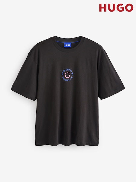 HUGO Black 100% Cotton Smiley Face Logo T-Shirt (F44460) | £45