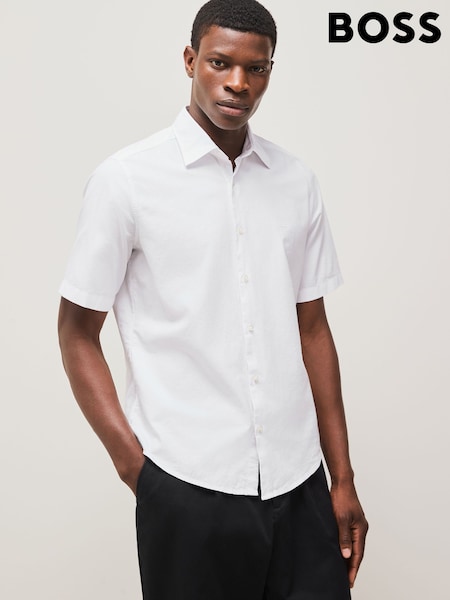 BOSS White Regular Fit Short Sleeve 100% Cotton Shirt (F44466) | £79