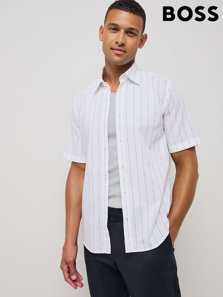BOSS White Regular Fit Short Sleeve 100% Cotton Shirt (F44481) | £79