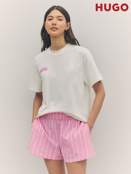 HUGO White Oversize Fit Vintage Logo 100% Cotton T-Shirt (F44483) | £45