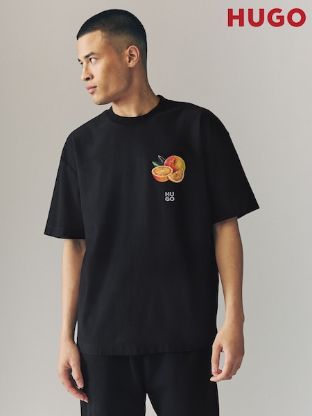 HUGO Black Orange Logo 100% Cotton T-Shirt (F44494) | £69