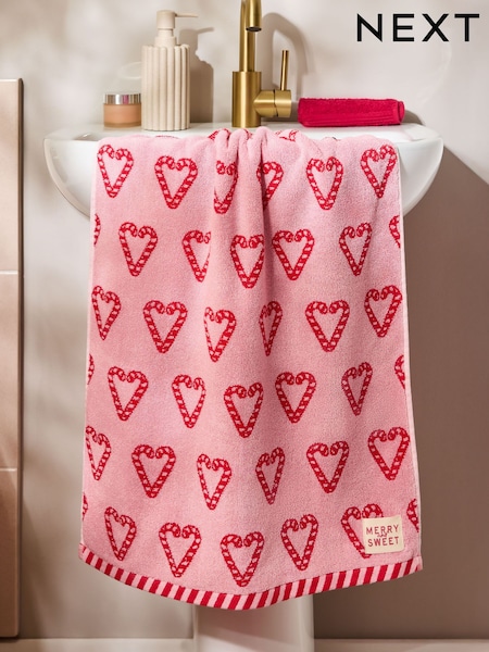 Pink Christmas Candy Cane Towel (F44579) | £8 - £18