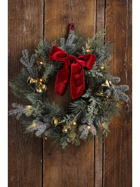 Laura Ashley Green 40cm Pre Lit Wreath With Bells (F44596) | £40