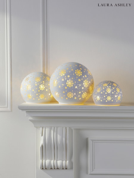 Laura Ashley Set of 3 White Glass Lit Christmas Ornaments (F44605) | £35
