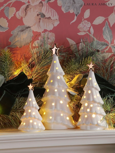 Laura Ashley White Set of 3 Pre Lit Ceramic Christmas Tree (F44606) | £35