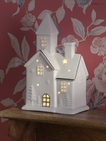 Laura Ashley White Pre Lit White Ceramic House Ornament (F44607) | £26