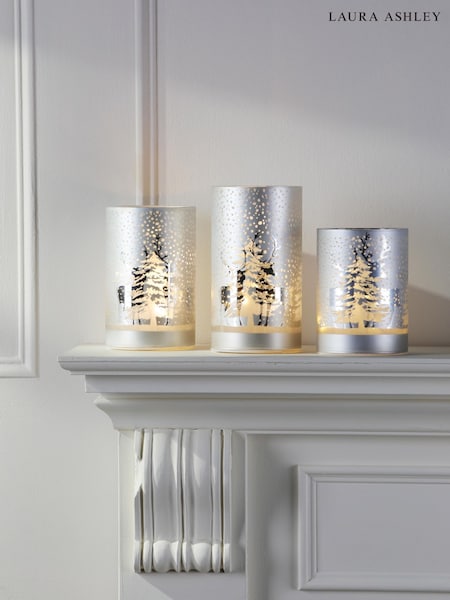 Laura Ashley Silver Tone Set of 3 Frosted LED Candles (F44609) | £30