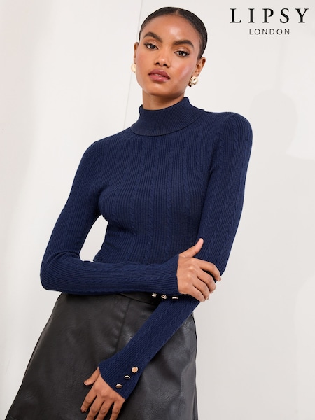 Lipsy Navy Knitted Roll Neck Jumper (F44703) | £30