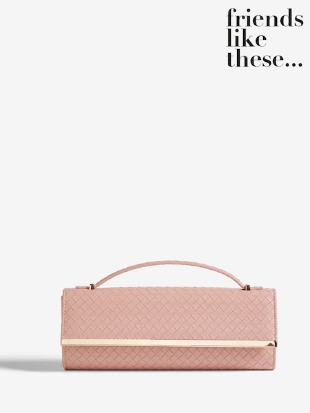 Friends Like These Nude Pink Top Handle Weave Clucth Bag (F44772) | £25
