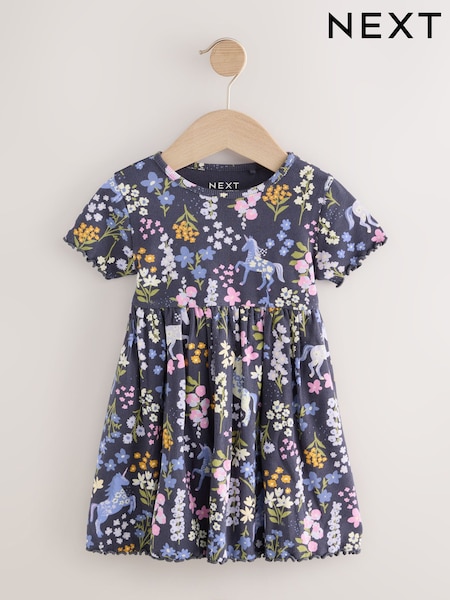 Unicorn Navy Short Sleeve Jersey Summer Dress (3mths-7yrs) (F44938) | £7 - £9