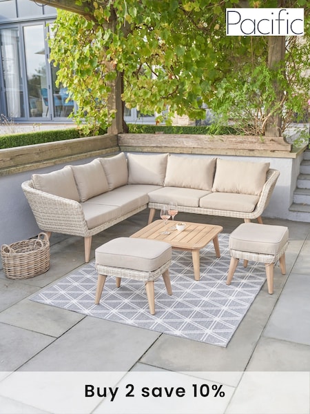Pacific Light Teak Cabon Garden Corner Seating Set (F44998) | £1,500