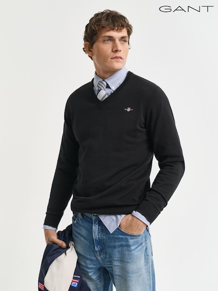 GANT Black Classic Cotton V-Neck Jumper (F45042) | £100