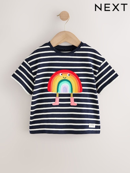 Navy Stripe Rainbow Short Sleeve T-Shirt (3mths-7yrs) (F45053) | £7 - £9