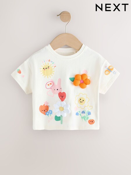 Ecru White Padded Character Short Sleeve T-Shirt (3mths-7yrs) (F45059) | £8 - £10