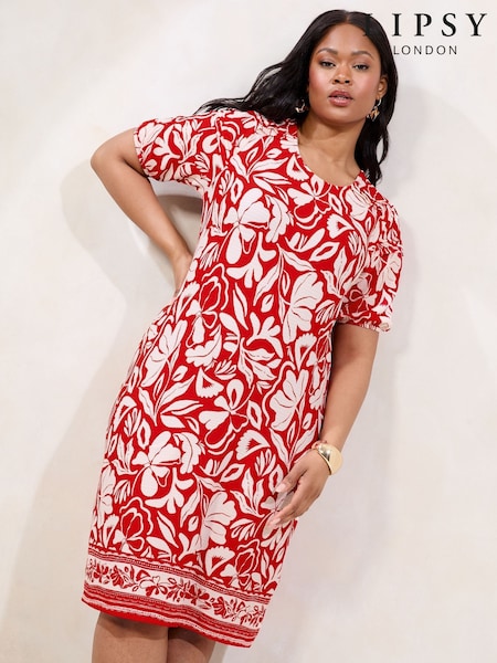 Lipsy Red Curve Textured Short Sleeve Jersey Mini Shift Dress (F45087) | £44