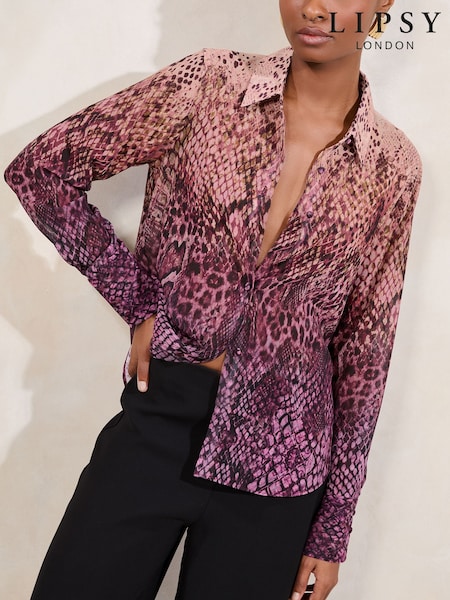 Lipsy Pink Chiffon Printed Shirt (F45120) | £42