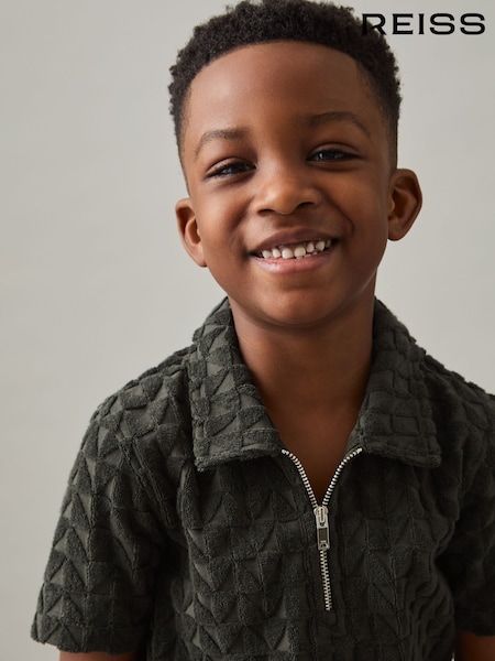 Reiss Dark Sage Jackson 9-13 yrs Textured Towelling Polo Shirt (F45219) | £32