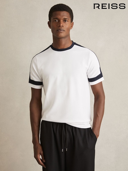 Reiss White/Navy Grand Oversized Textured T-Shirt (F45238) | £68