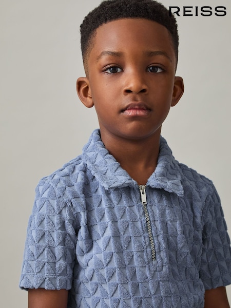 Reiss Airforce Blue Jackson 9-13 yrs Textured Towelling Polo Shirt (F45241) | £32