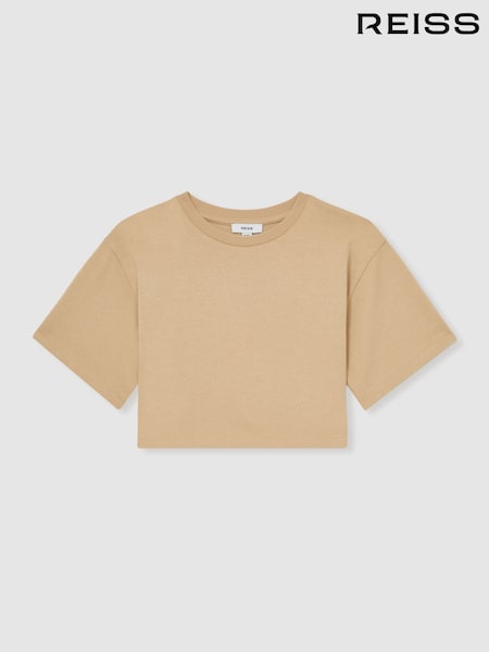 Reiss Sand Alex Oversize Cotton Cropped T-Shirt (F45243) | £15