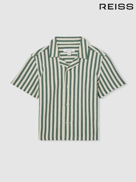 Reiss Green/White Trig 13-14 yrs Textured Stripe Cuban-Collar Shirt (F45246) | £40