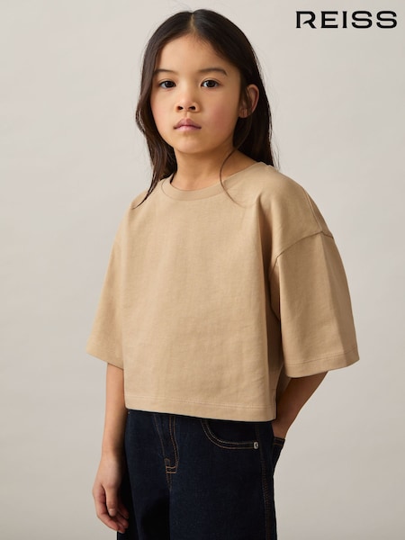 Reiss Sand Alex Cotton Cropped Oversize T-Shirt (F45277) | £14