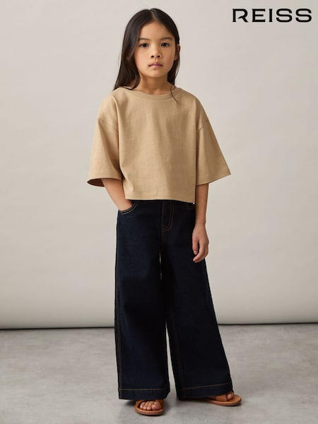 Reiss Sand Alex Cotton Cropped Oversize T-Shirt (F45278) | £12