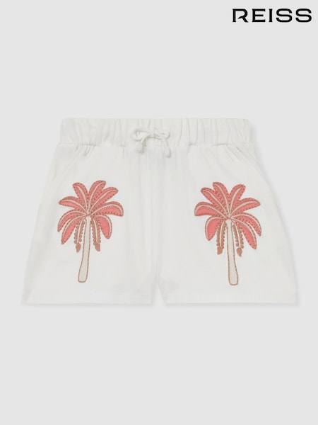 Reiss Ivory Palmer Cotton Palm Tree Drawstring Shorts (F45287) | £21