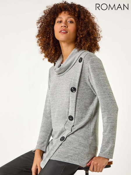 Roman Grey Cowl Neck Buttoned Top (F45291) | £42
