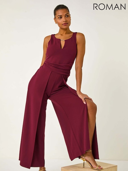 Roman Red Ruched Front Crossover Jumpsuit (F45301) | £65