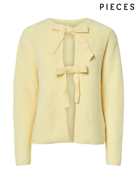 PIECES Yellow Tie Front Knitted Cardigan (F45314) | £32