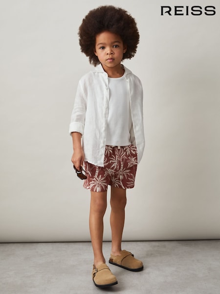 Reiss Rust/Off White Ganetti 3-9 yrs Palm-Print Swim Shorts (F45321) | £24