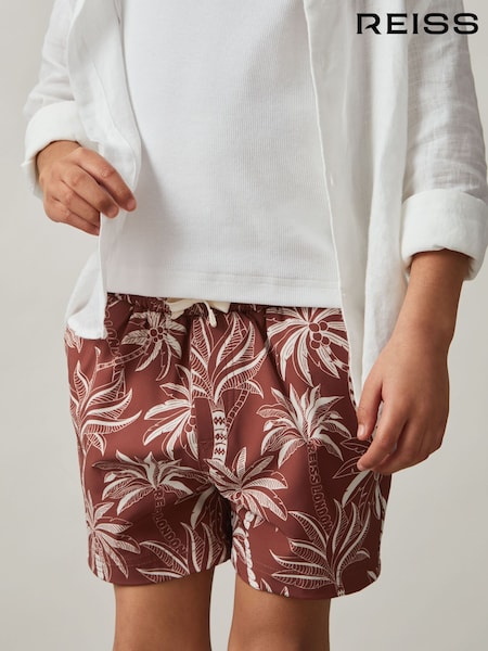 Reiss Rust/Off White Ganetti 9-13 yrs Palm-Print Swim Shorts (F45325) | £28
