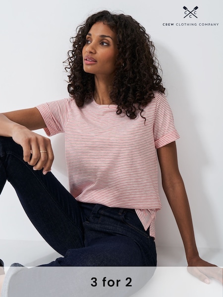 Crew Clothing Pink Crew Neck Stripe 100% Cotton T-Shirt (F45335) | £25