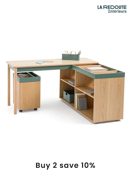 La Redoute Intérieurs Green Wood Lina Reversible Corner Desk with Storage (F45411) | £600