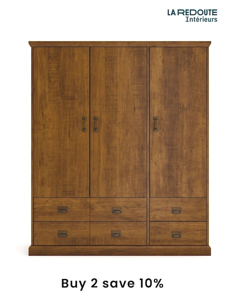 La Redoute Intérieurs Dark Oak Wood Lindley Triple 4-Drawer Pine Wardrobe (F45426) | £1,050