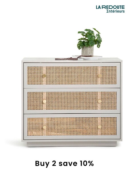 La Redoute Intérieurs Grey Natural Paola Pine & Rattan Chest of 3 Drawers (F45540) | £380