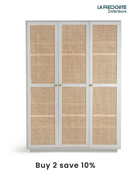 La Redoute Intérieurs Grey Natural Paola Pine & Rattan Triple Wardrobe (F45551) | £1,050