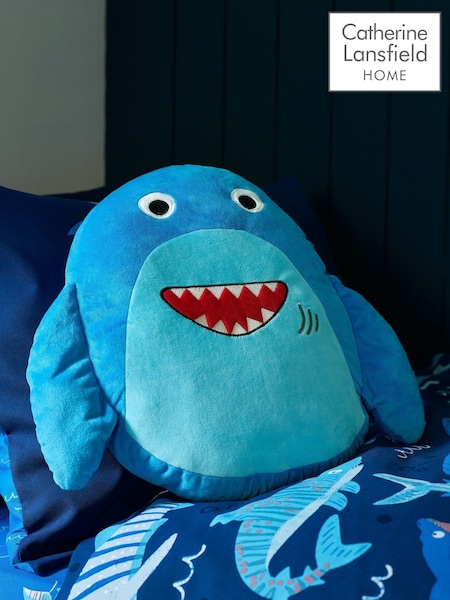 Catherine Lansfield Navy Blue Sheldon the Shark 3D Shaped Cushion (F45582) | £15