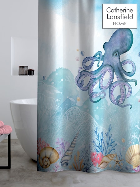 Catherine Lansfield Blue Octopus Shower Curtain Panel (F45585) | £12