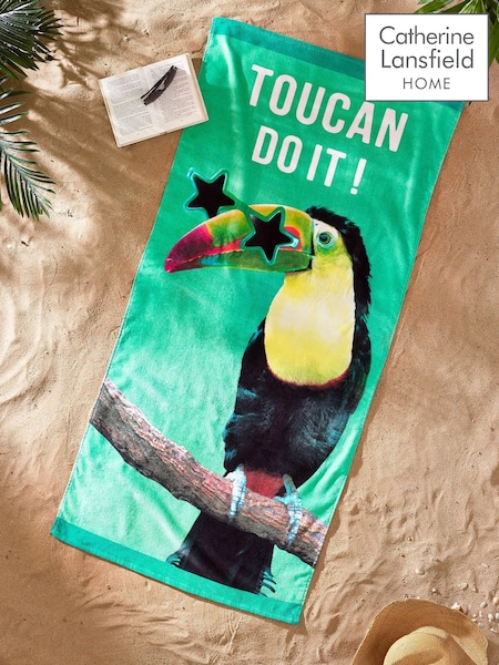 Catherine Lansfield Green Toucan Do It Cotton Beach Towel (F45589) | £11