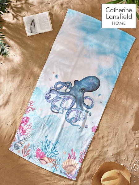 Catherine Lansfield Blue Octopus Cotton Beach Towel (F45590) | £11