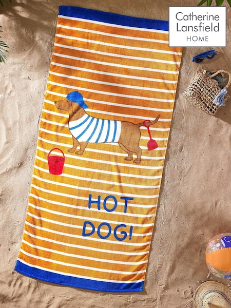 Catherine Lansfield Orange Hot Dog Cotton Beach Towel (F45594) | £11
