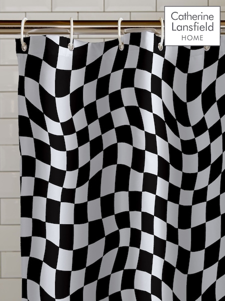 Catherine Lansfield Black White Checkerboard Shower Curtain Panel (F45601) | £12