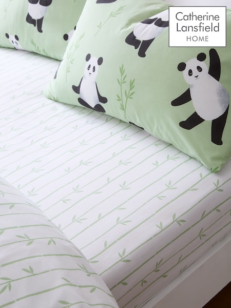 Catherine Lansfield Green Panda Paws Fitted Sheet (F45602) | £11 - £13