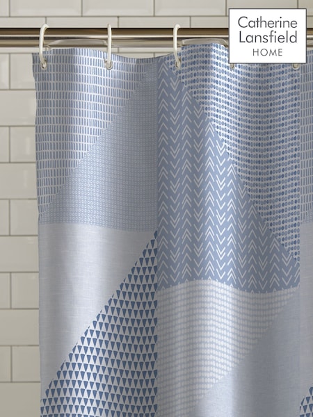 Catherine Lansfield Blue Larsson Geo Shower Curtain Panel (F45606) | £12