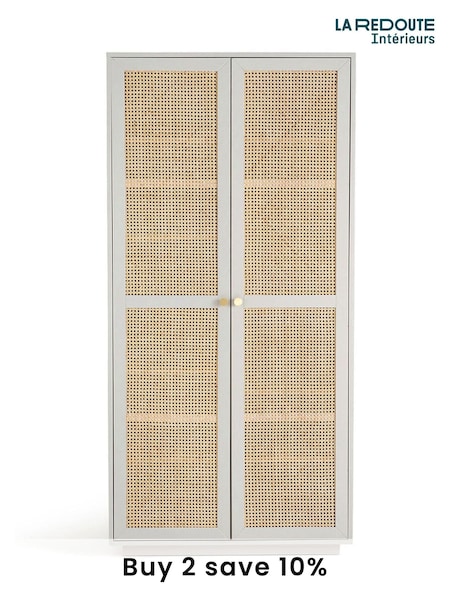 La Redoute Intérieurs Grey Natural Paola Pine & Rattan Double Wardrobe (F45628) | £750