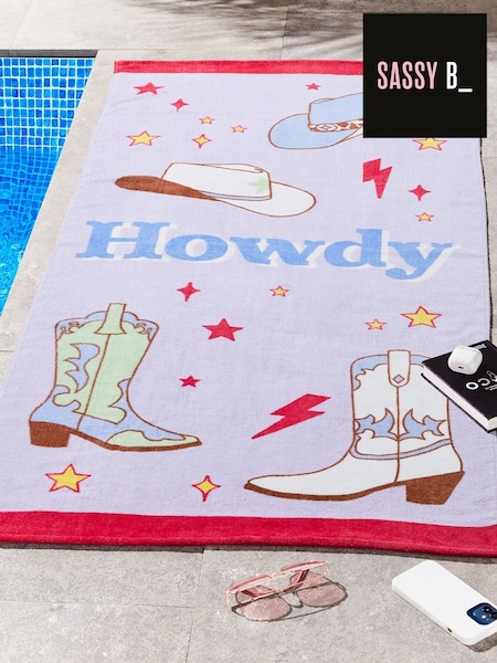Sassy B Lilac Howdy Cowgirl Cotton Beach Towel (F45629) | £11