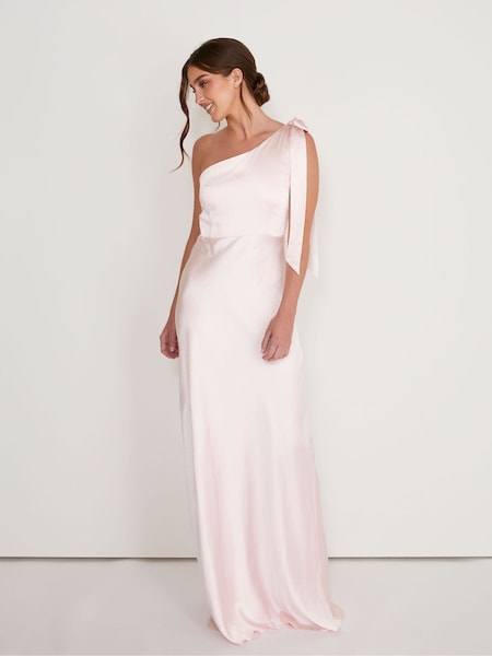 Six Stories Pink Bow One Shoulder Satin Bridesmaid Dress (F45669) | £129